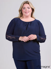 Magna Flowy Top met Kantdetails Marine Blauw