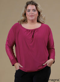Magna Lace Detailed Flowy Top Dark Fuchsia
