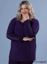 Magna Lace Detailed Flowy Top Dark Purple