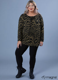 Magna Lace Detailed Flowy Top Zebra Taupe