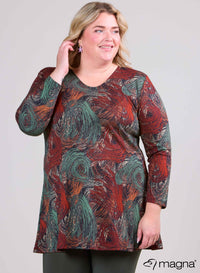 Magna Heavy Vicose Long Aline Shirt Waves Rust Green