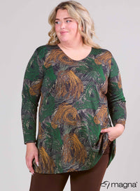 Magna Heavy Vicose Long Aline Shirt Waves Green Camel