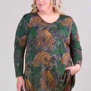 Magna Heavy Vicose Long Aline Shirt Waves Green Camel