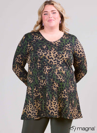 Magna Heavy Vicose Long Aline Shirt Leopard Green