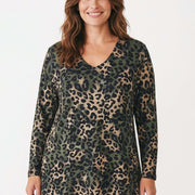 Magna Heavy Vicose Long Aline Shirt Leopard Green