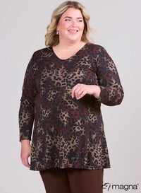 Magna Heavy Vicose Long Aline Shirt Leopard Brown