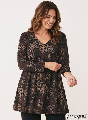 Magna Heavy Vicose Long Aline Shirt Leopard Brown