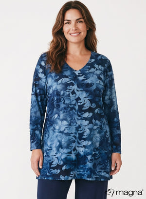 Magna Long Sleeve A-Line Tunic Navy Midnight Forest