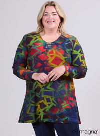 Magna Tuniek met Lange Mouwen A-lijn Blokstrepen Groen Marine Blauw