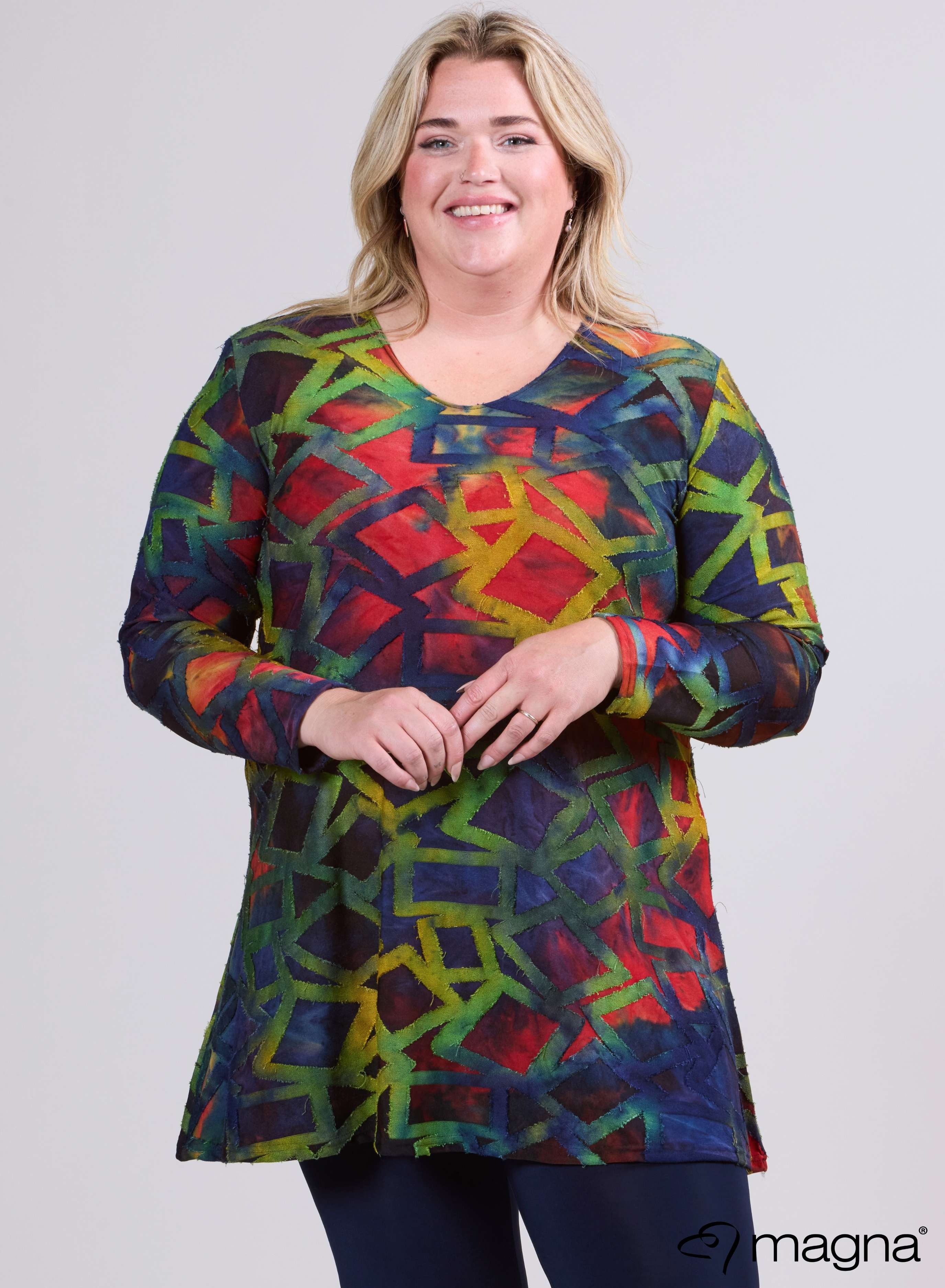 Magna Tuniek met Lange Mouwen A-lijn Blokstrepen Groen Marine Blauw