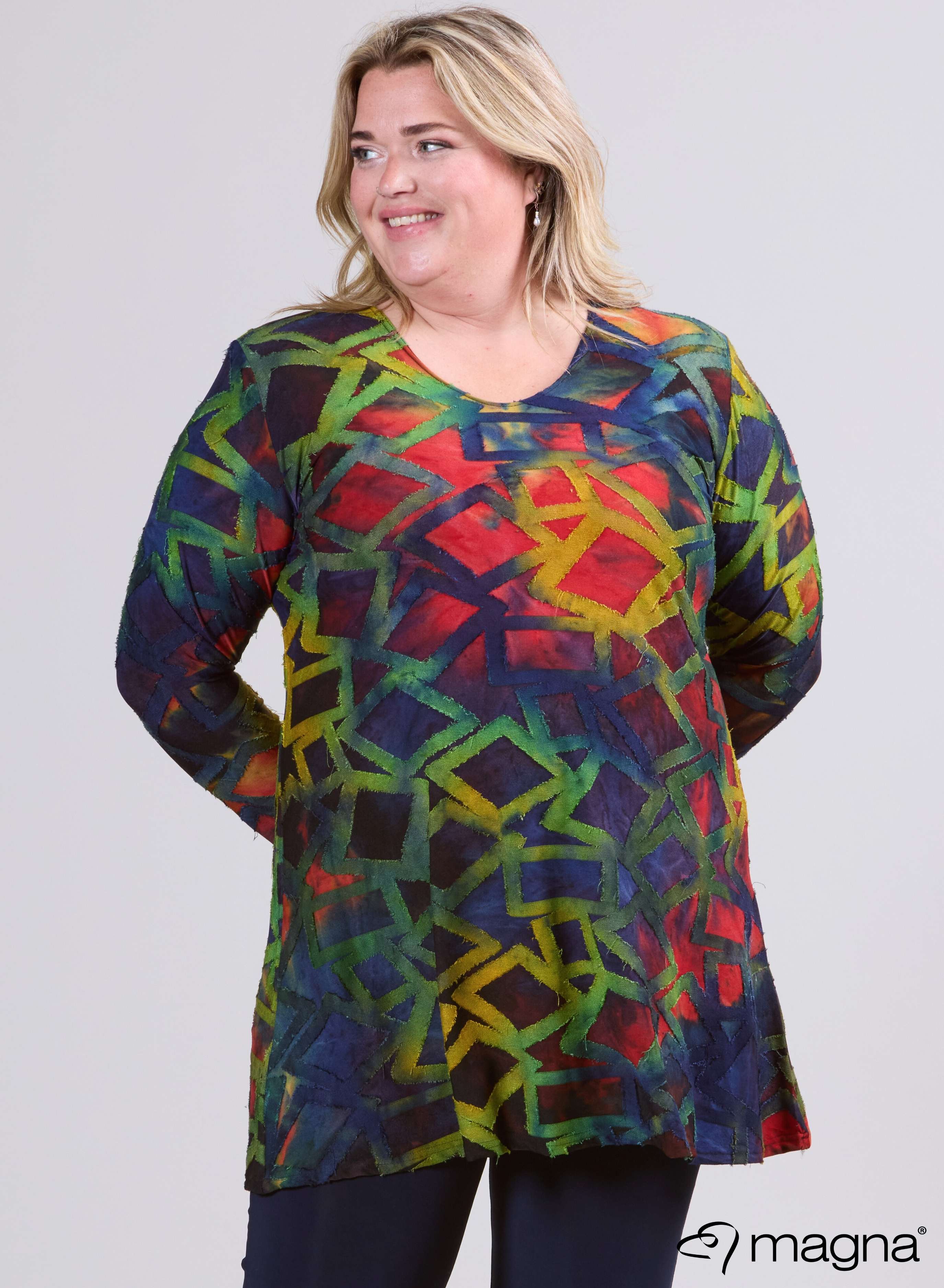 Magna Tuniek met Lange Mouwen A-lijn Blokstrepen Groen Marine Blauw
