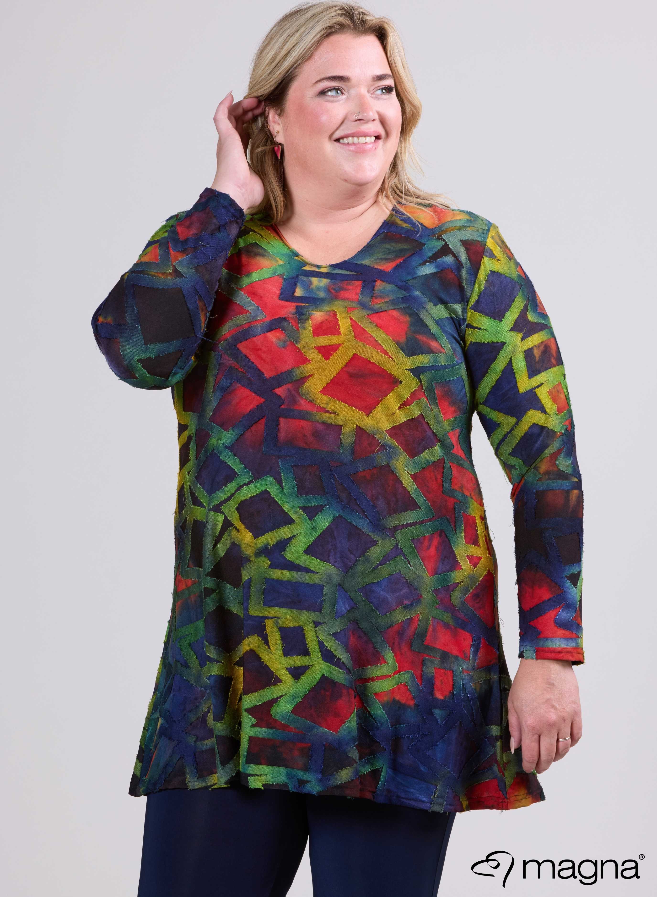 Magna Tuniek met Lange Mouwen A-lijn Blokstrepen Groen Marine Blauw