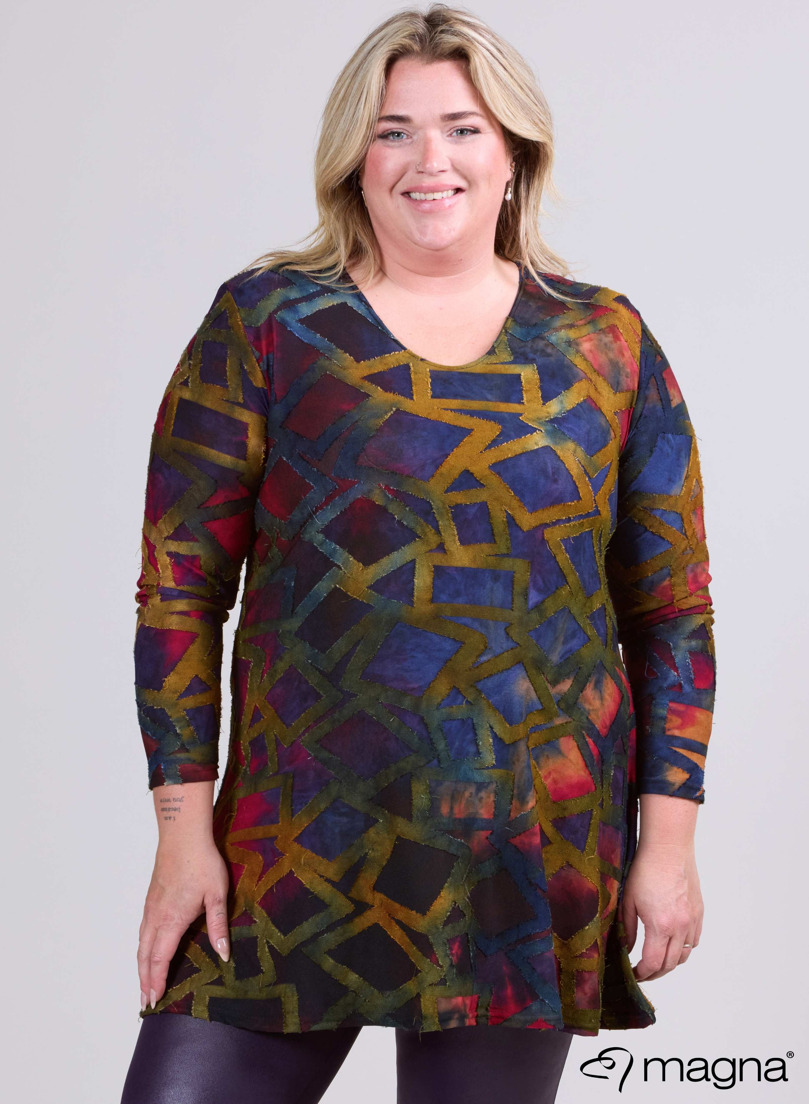 Magna Tuniek met Lange Mouwen A-lijn Blokstrepen Paars Camel