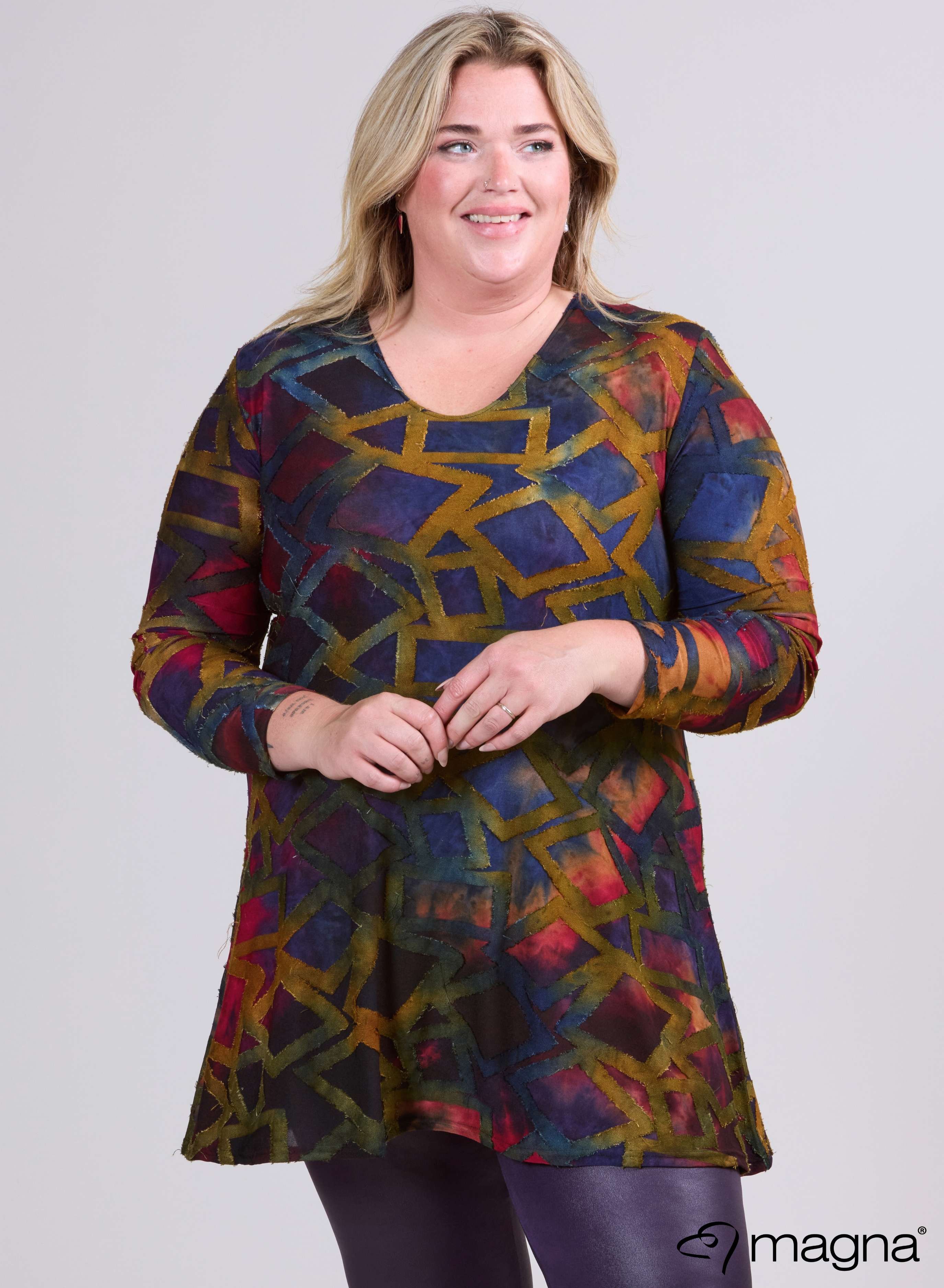 Magna Tuniek met Lange Mouwen A-lijn Blokstrepen Paars Camel