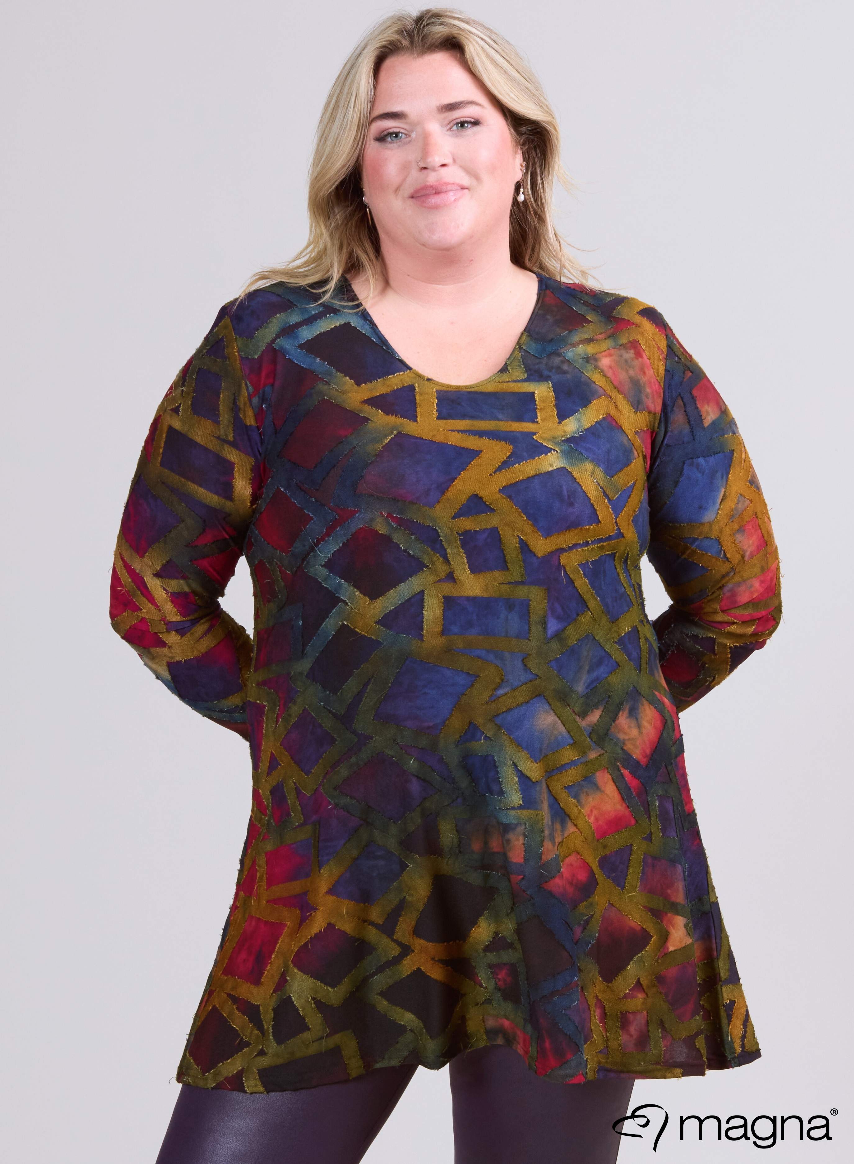 Magna Tuniek met Lange Mouwen A-lijn Blokstrepen Paars Camel