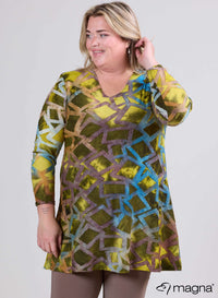 Magna Tuniek met Lange Mouwen A-lijn Blokstrepen Taupe Lime