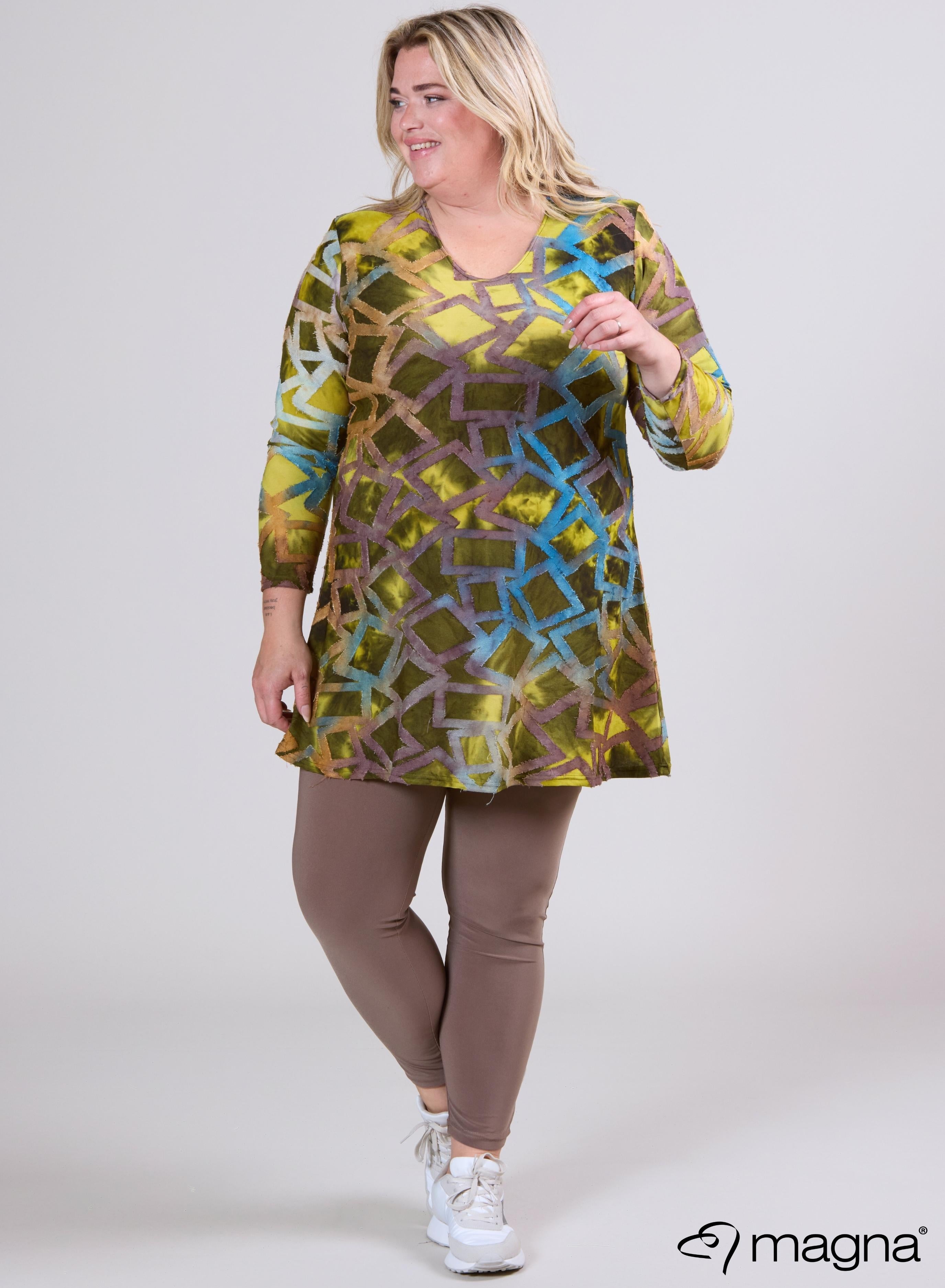 Magna Tuniek met Lange Mouwen A-lijn Blokstrepen Taupe Lime