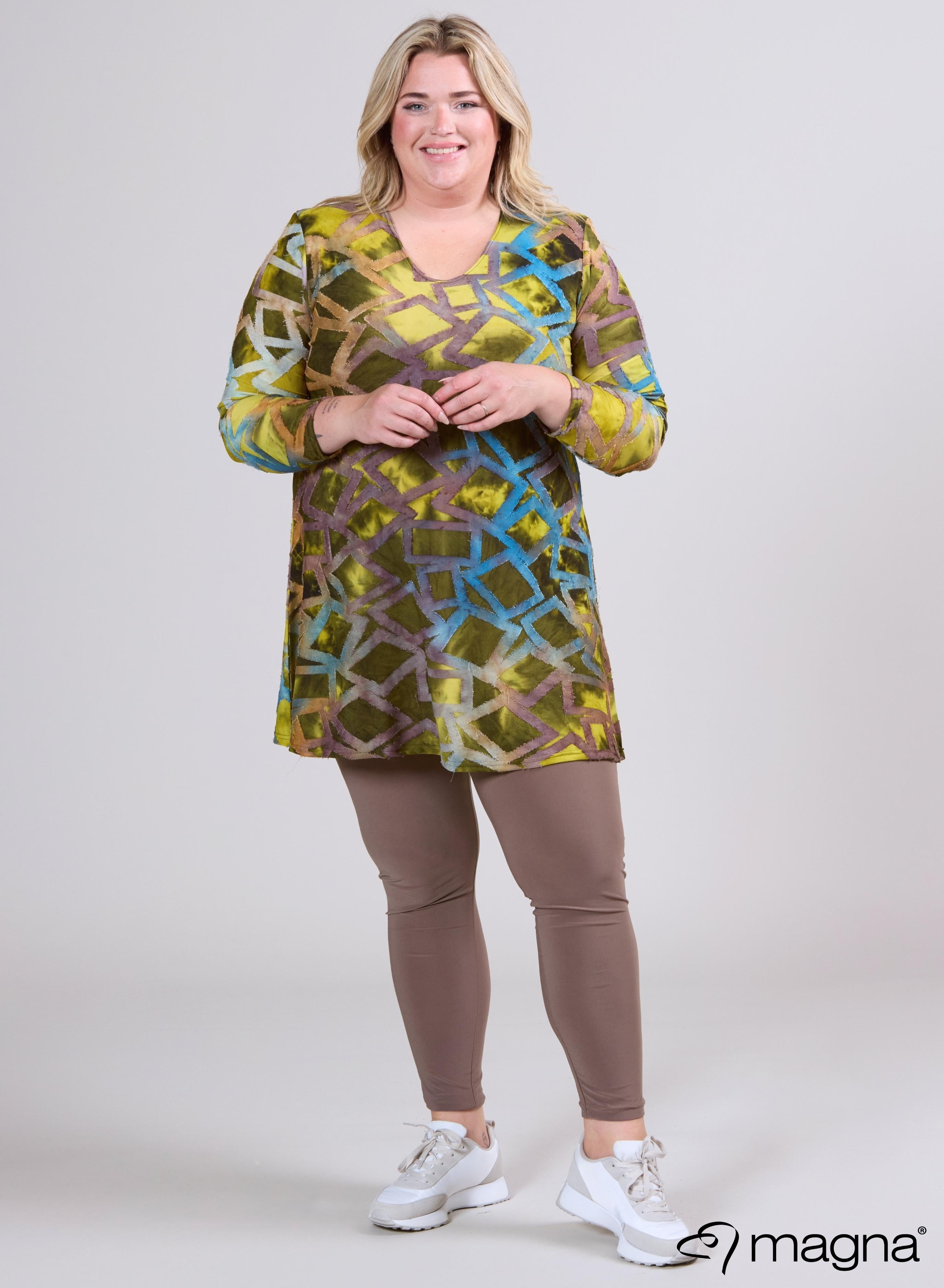 Magna Tuniek met Lange Mouwen A-lijn Blokstrepen Taupe Lime