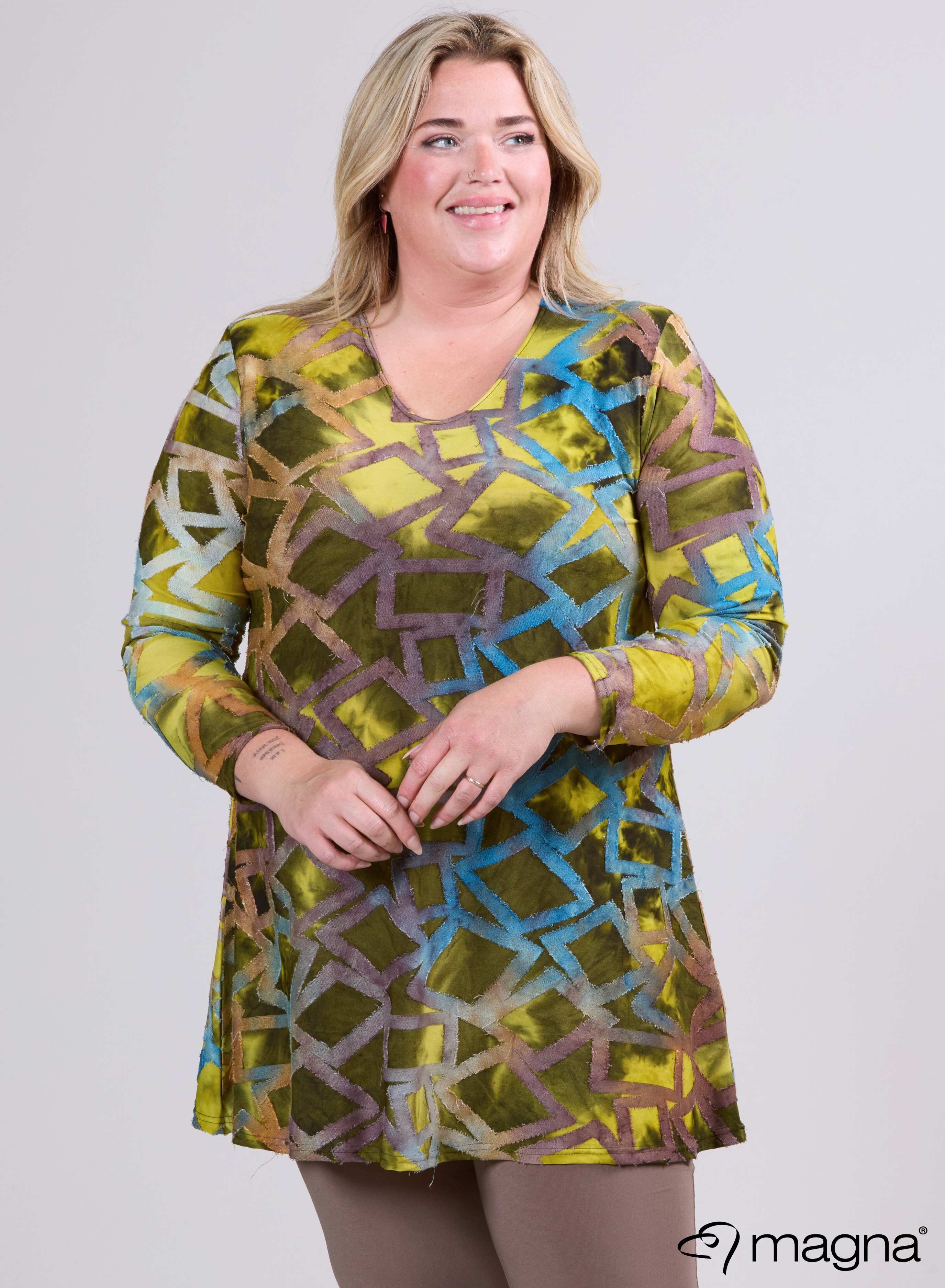 Magna Tuniek met Lange Mouwen A-lijn Blokstrepen Taupe Lime