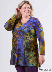 Magna Tuniek met Lange Mouwen van Mesh A-lijn Fall Leaves Paars