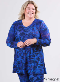 Magna Tuniek met Lange Mouwen van Mesh A-lijn Fall Leaves Koningsblauw