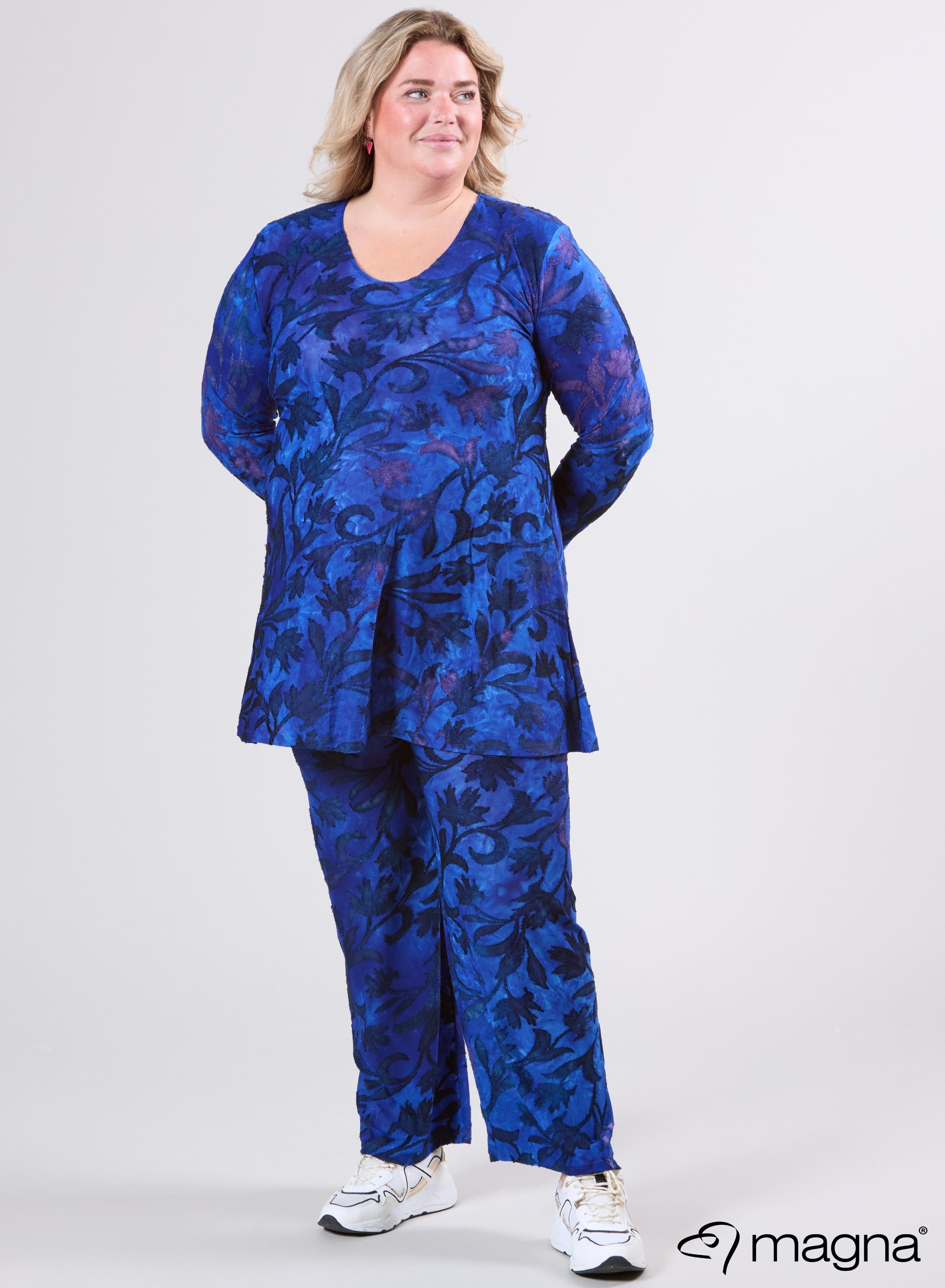 Magna Tuniek met Lange Mouwen van Mesh A-lijn Fall Leaves Koningsblauw