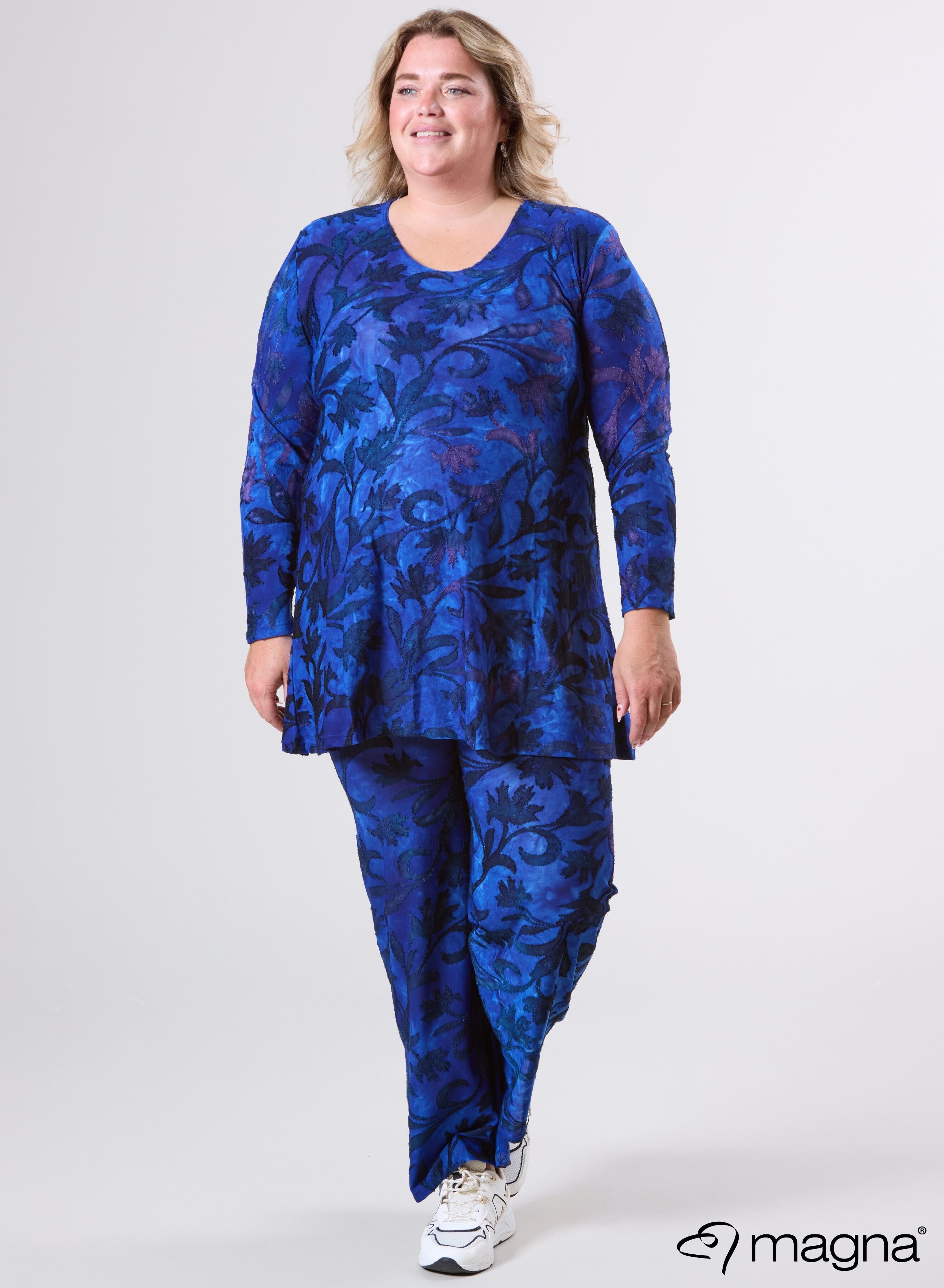 Magna Tuniek met Lange Mouwen van Mesh A-lijn Fall Leaves Koningsblauw
