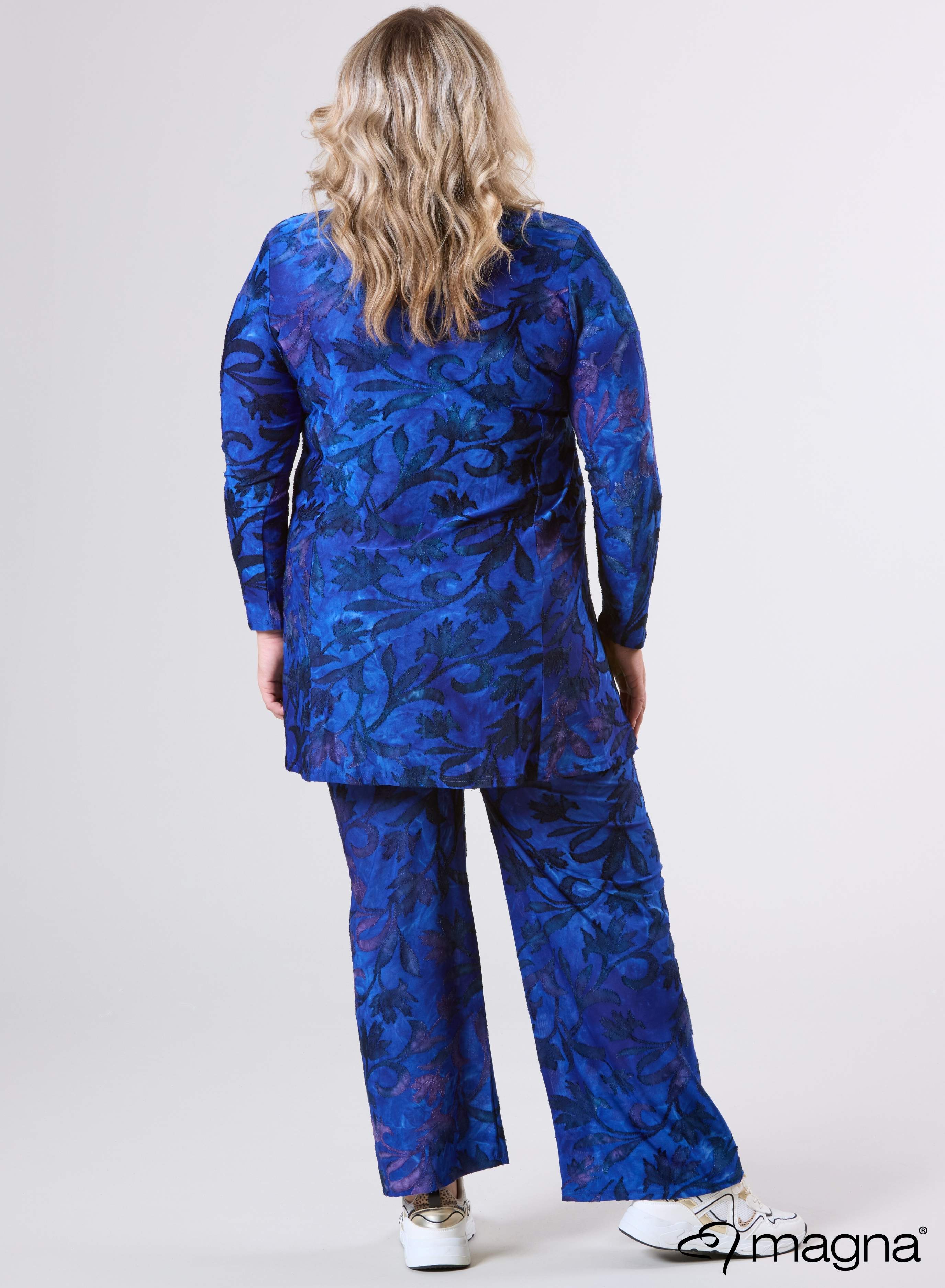 Magna Tuniek met Lange Mouwen van Mesh A-lijn Fall Leaves Koningsblauw