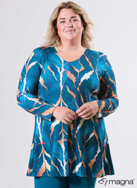 Magna Tuniek met Lange Mouwen A-lijn Autumn Leaves Petrolblauw