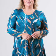 Magna Tuniek met Lange Mouwen A-lijn Autumn Leaves Petrolblauw