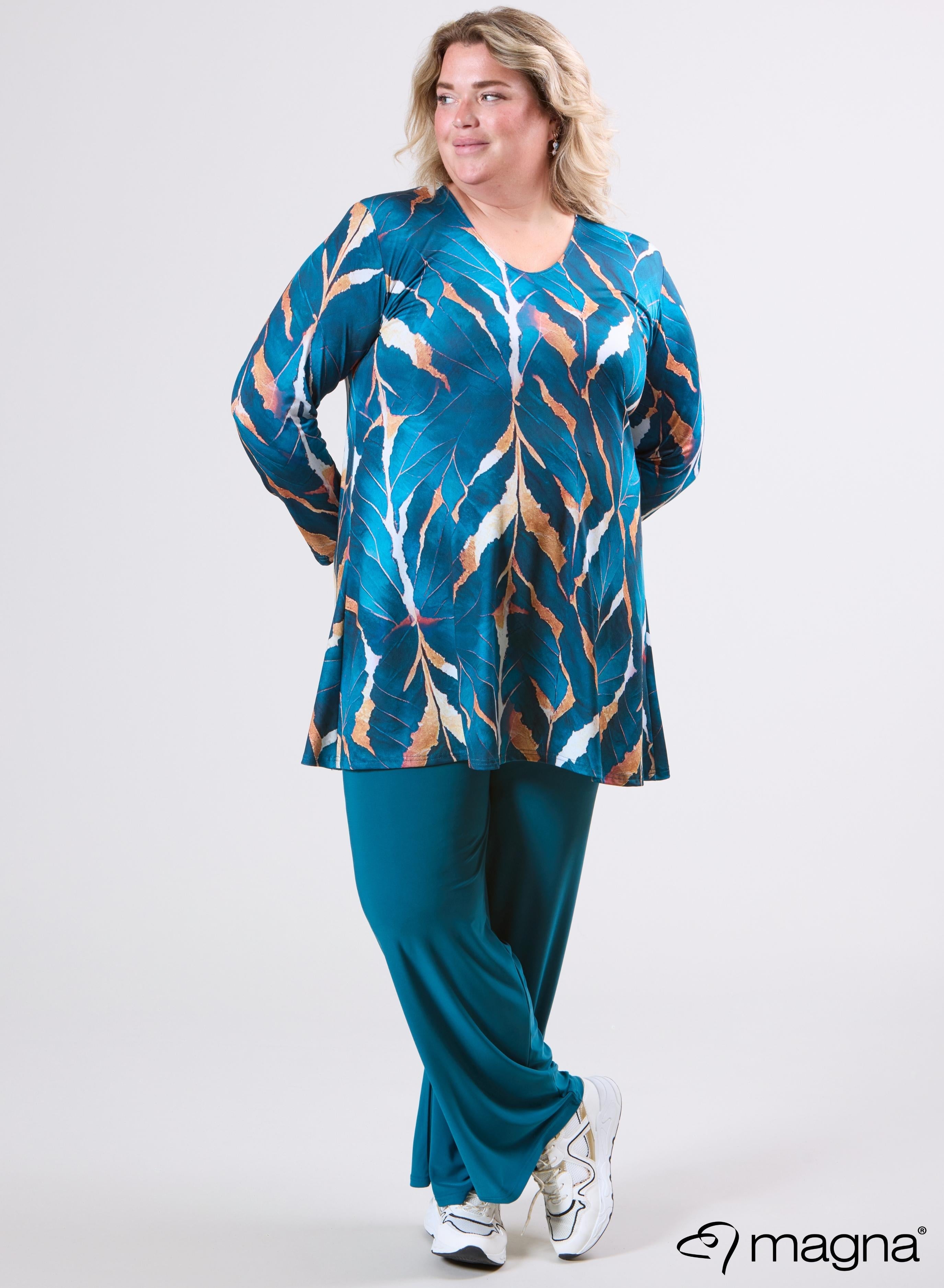 Magna Tuniek met Lange Mouwen A-lijn Autumn Leaves Petrolblauw