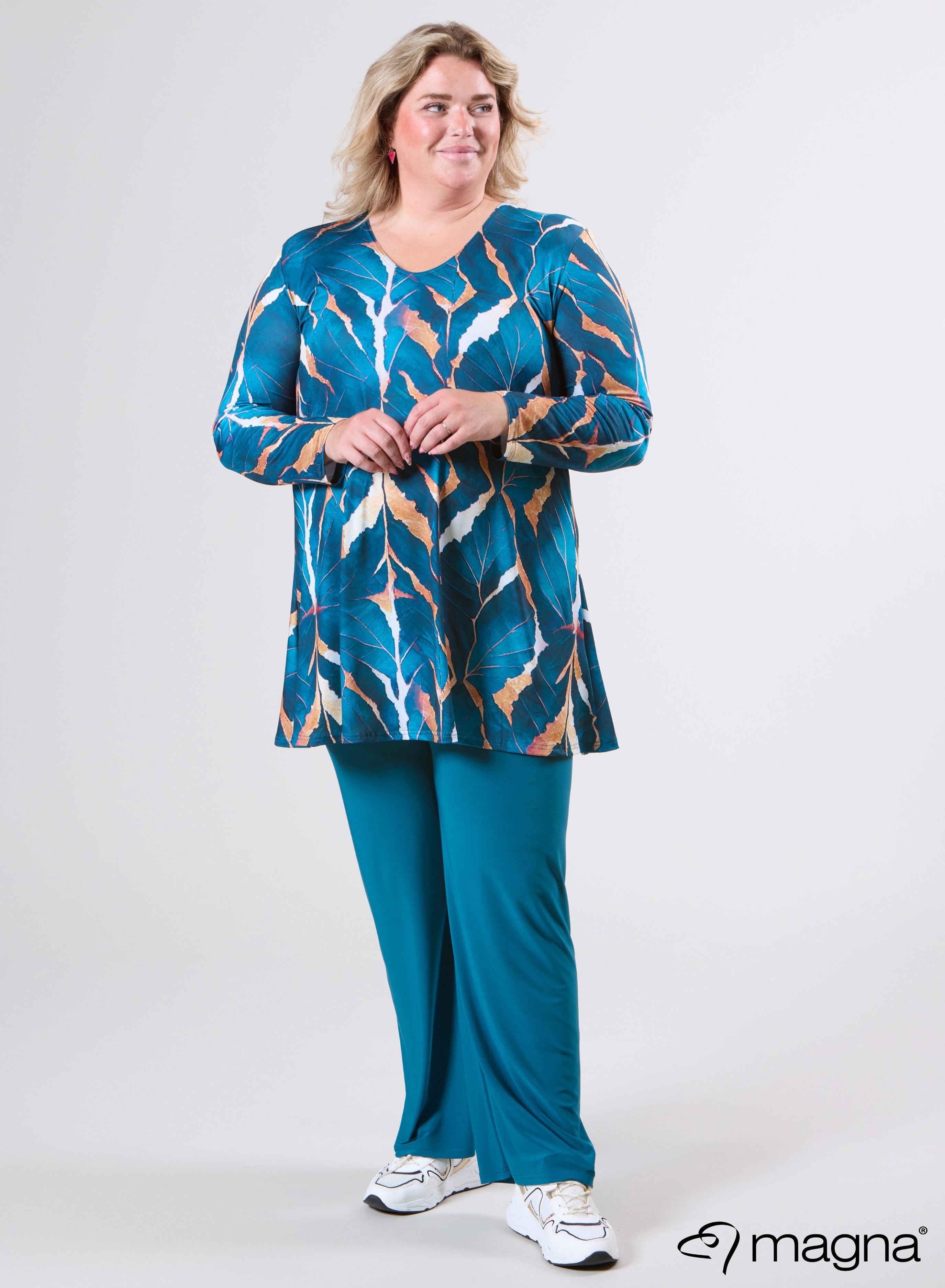 Magna Tuniek met Lange Mouwen A-lijn Autumn Leaves Petrolblauw