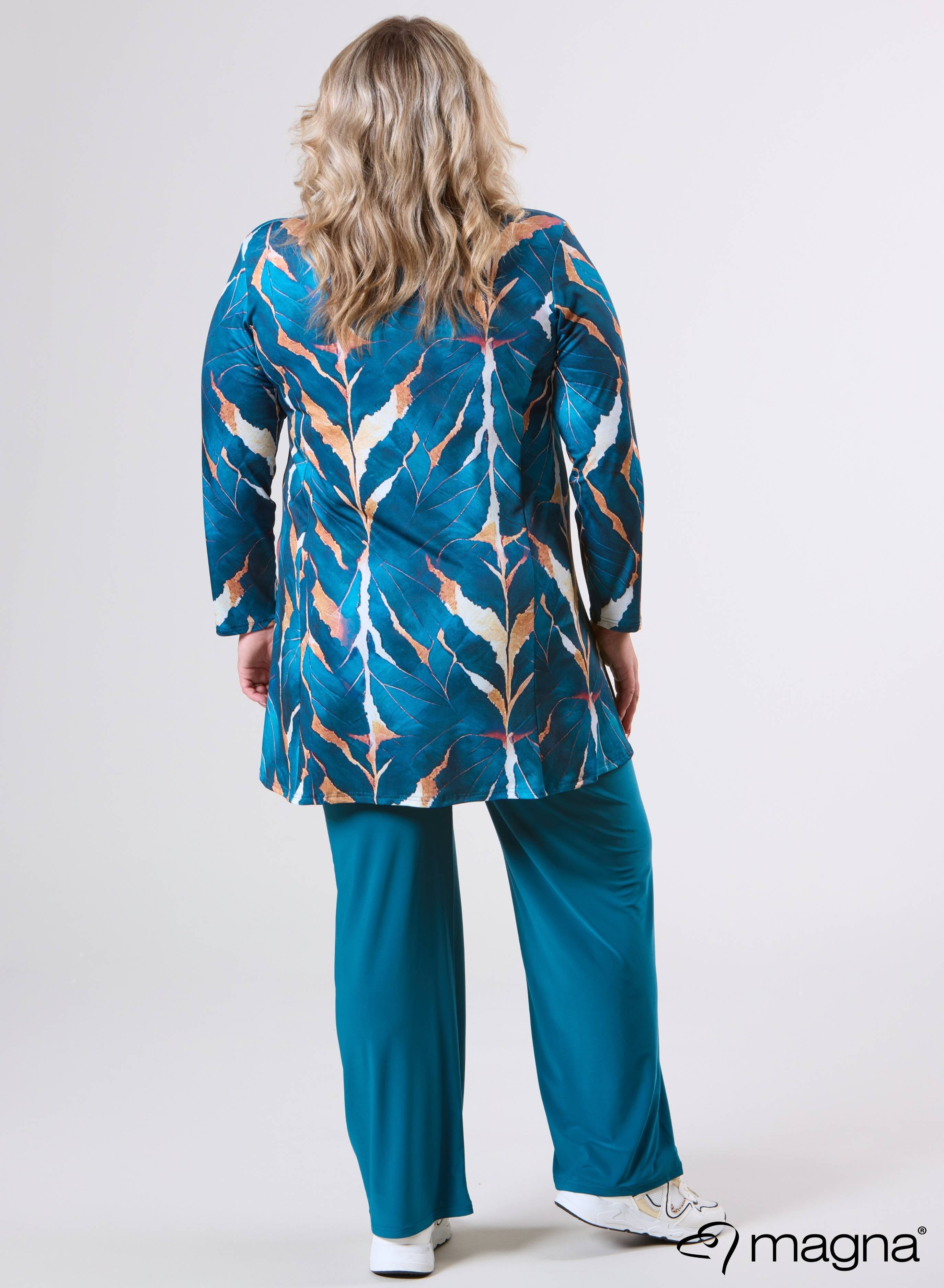 Magna Tuniek met Lange Mouwen A-lijn Autumn Leaves Petrolblauw