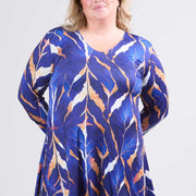 Magna Tuniek met Lange Mouwen A-lijn Autumn Leaves Camel/Blauw