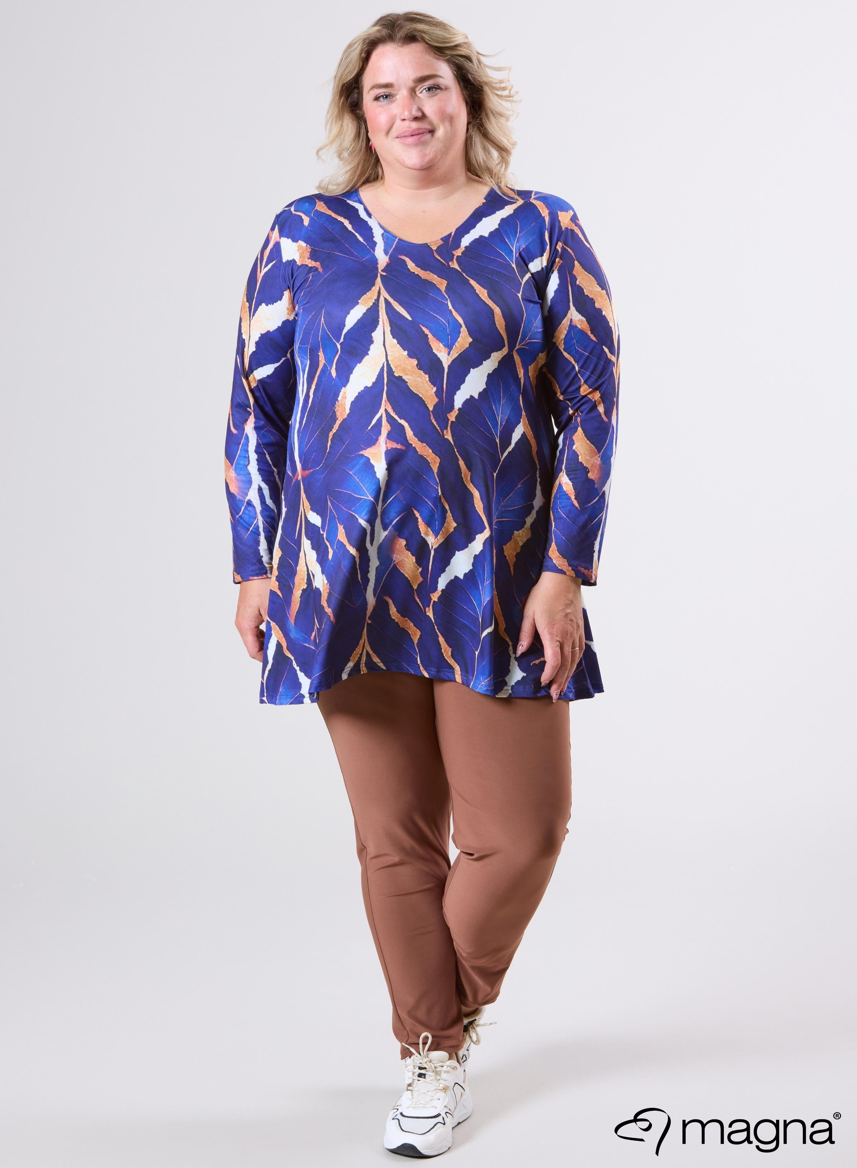 Magna Tuniek met Lange Mouwen A-lijn Autumn Leaves Camel/Blauw