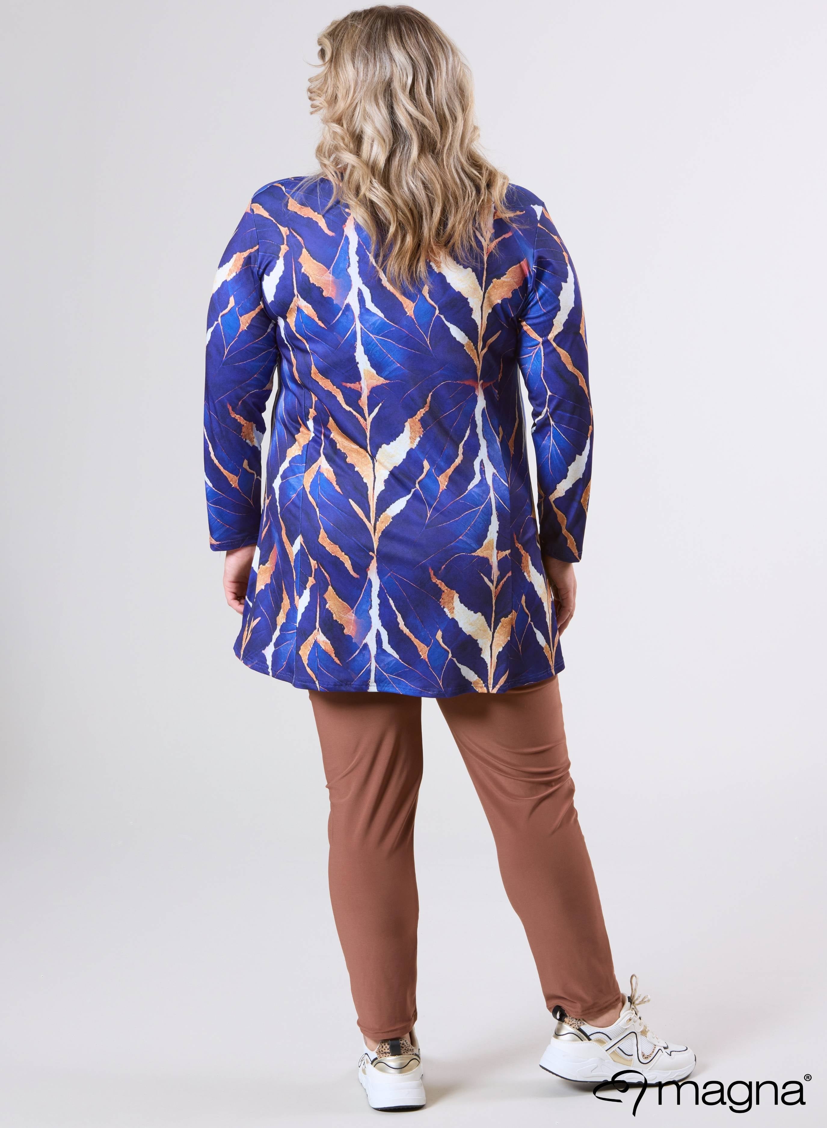 Magna Tuniek met Lange Mouwen A-lijn Autumn Leaves Camel/Blauw