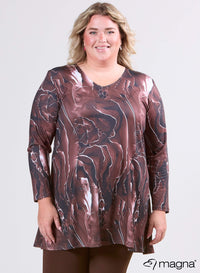 Magna Tuniek met Lange Mouwen A-lijn Pebble Waves Bruin