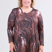 Magna Tuniek met Lange Mouwen A-lijn Pebble Waves Bruin