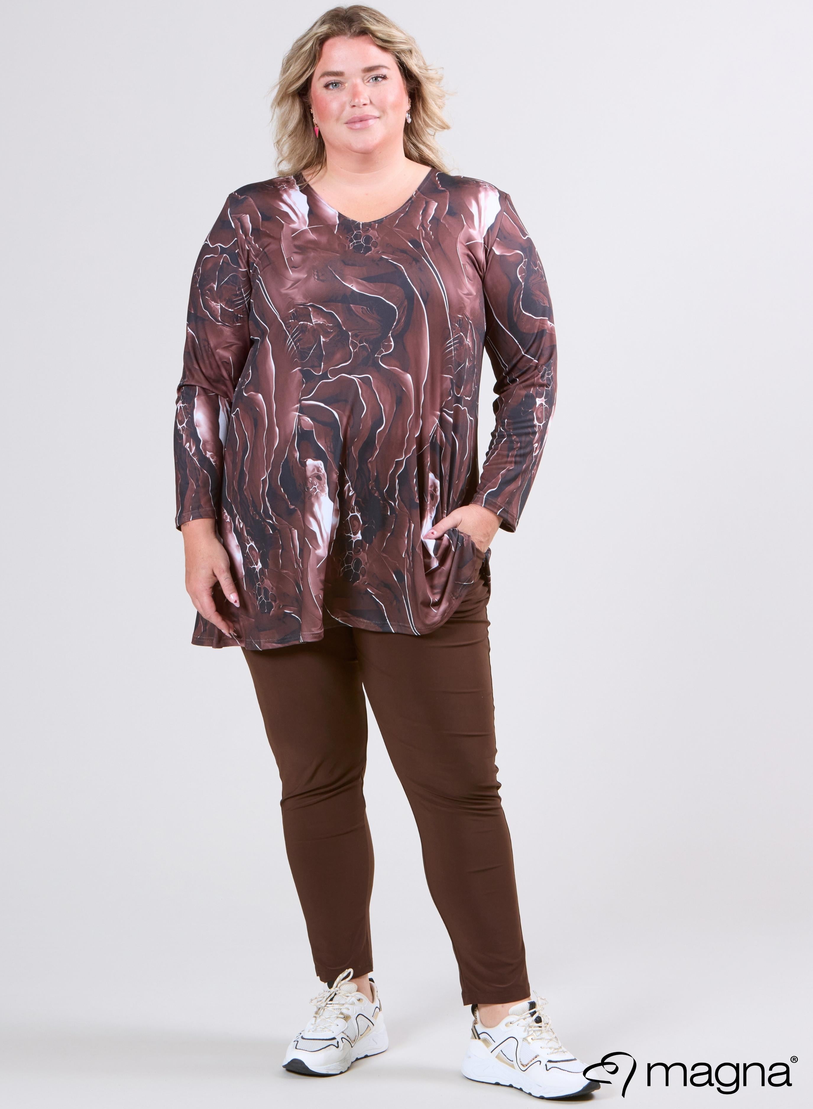 Magna Tuniek met Lange Mouwen A-lijn Pebble Waves Bruin