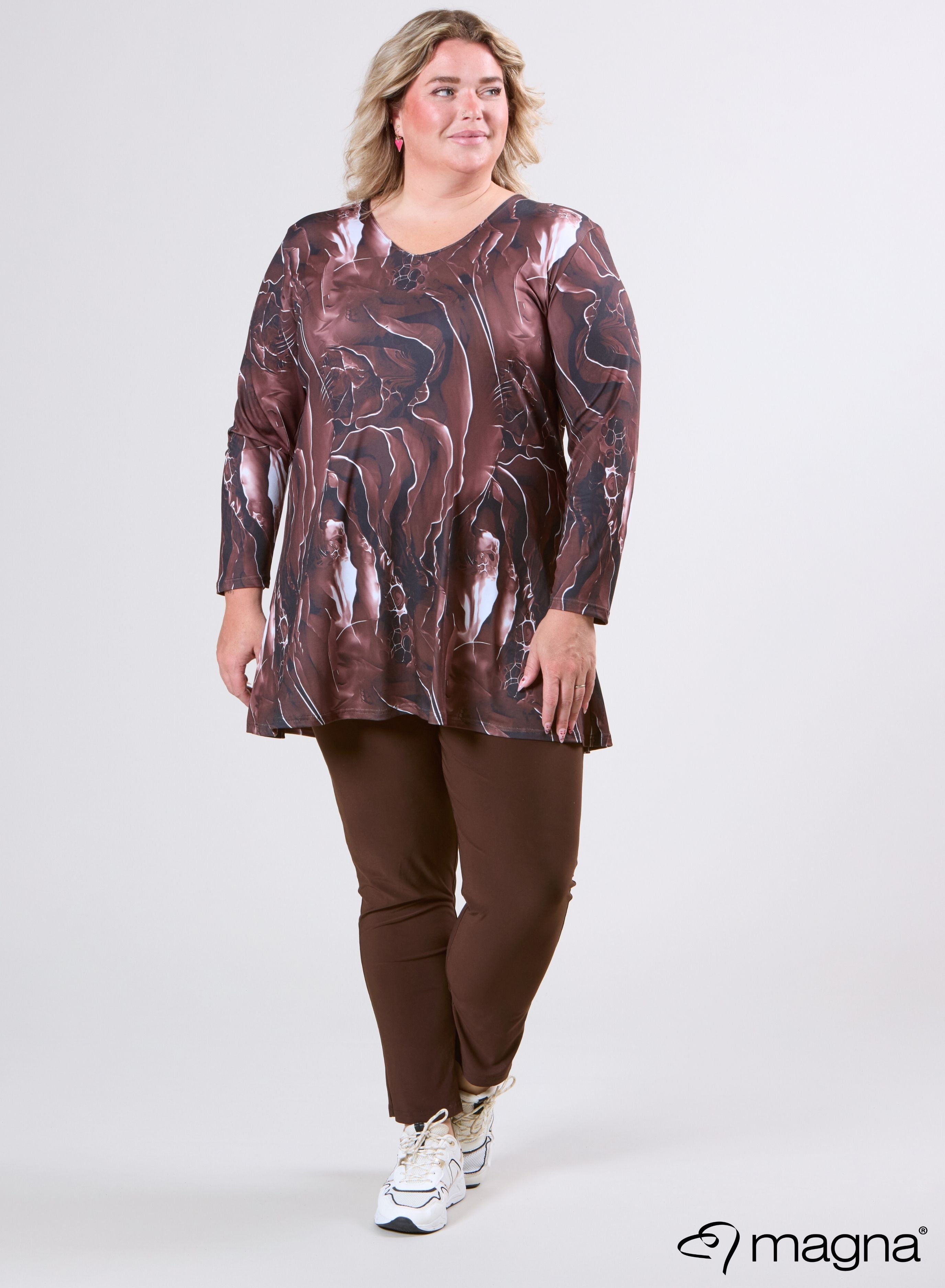 Magna Tuniek met Lange Mouwen A-lijn Pebble Waves Bruin