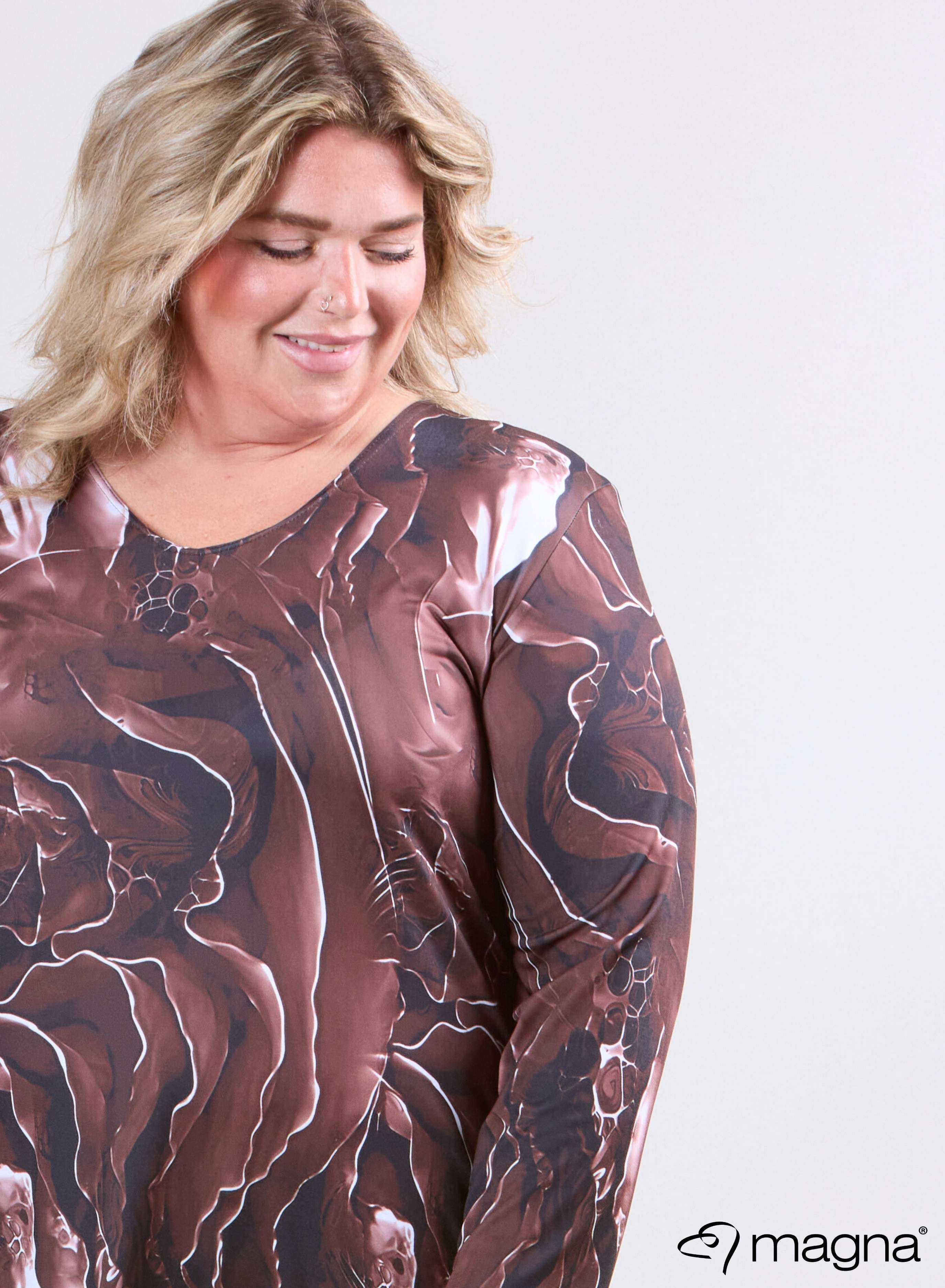 Magna Tuniek met Lange Mouwen A-lijn Pebble Waves Bruin