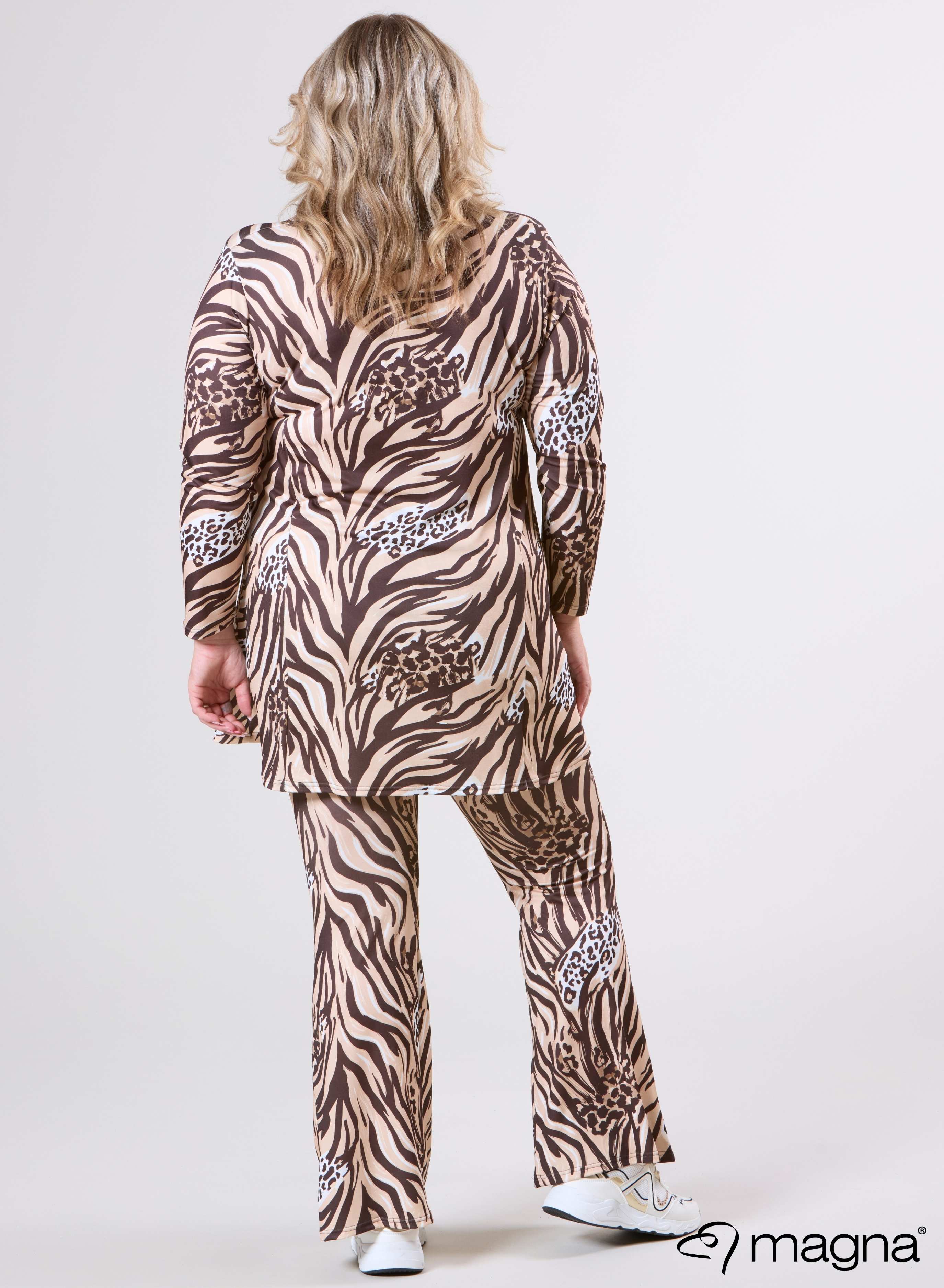 Magna Tuniek met Lange Mouwen A-lijn Animal Waves Bruin