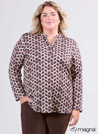 Magna Top met Lange Mouwen Woven Design Bruin