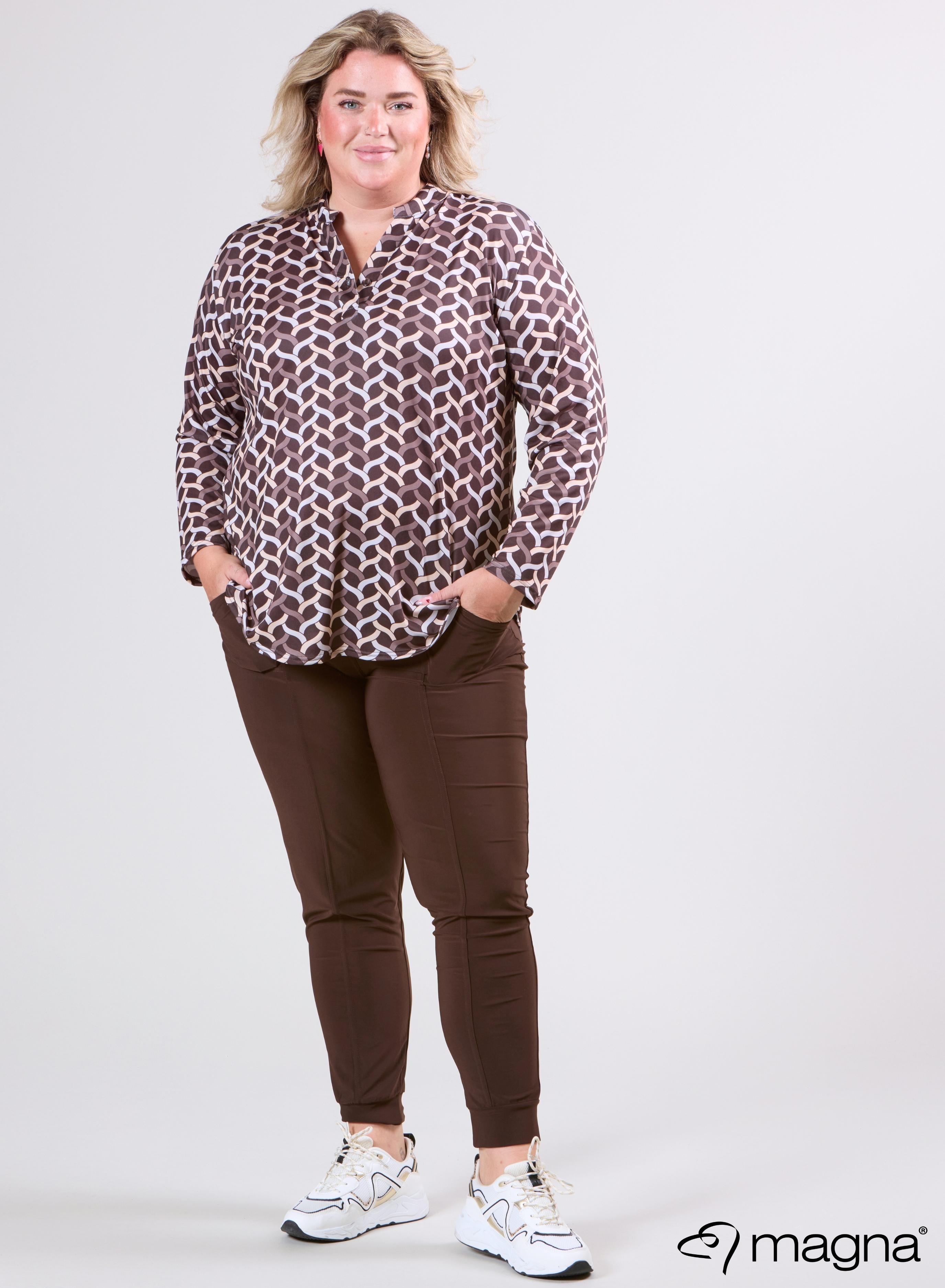 Magna Top met Lange Mouwen Woven Design Bruin