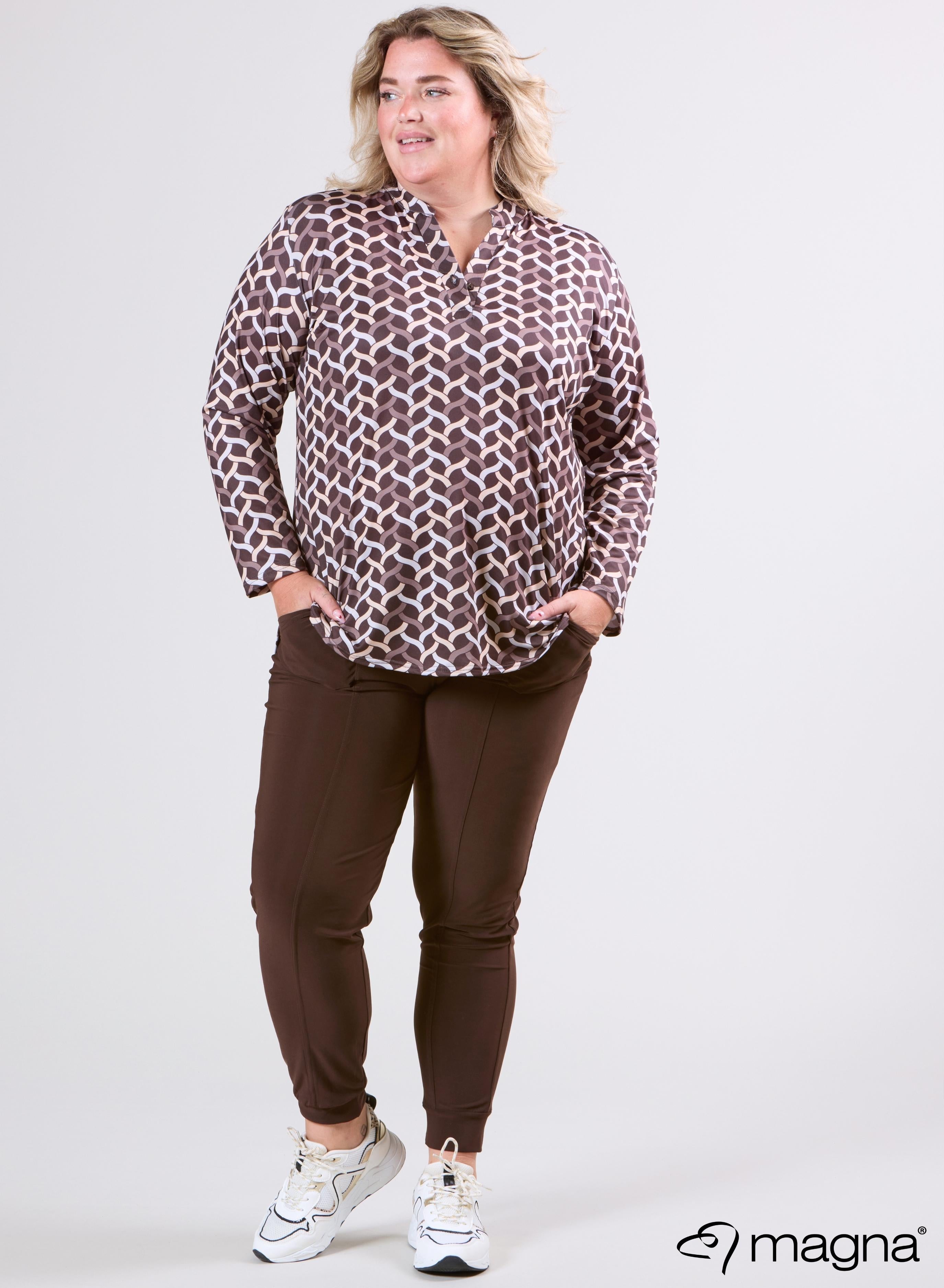 Magna Top met Lange Mouwen Woven Design Bruin