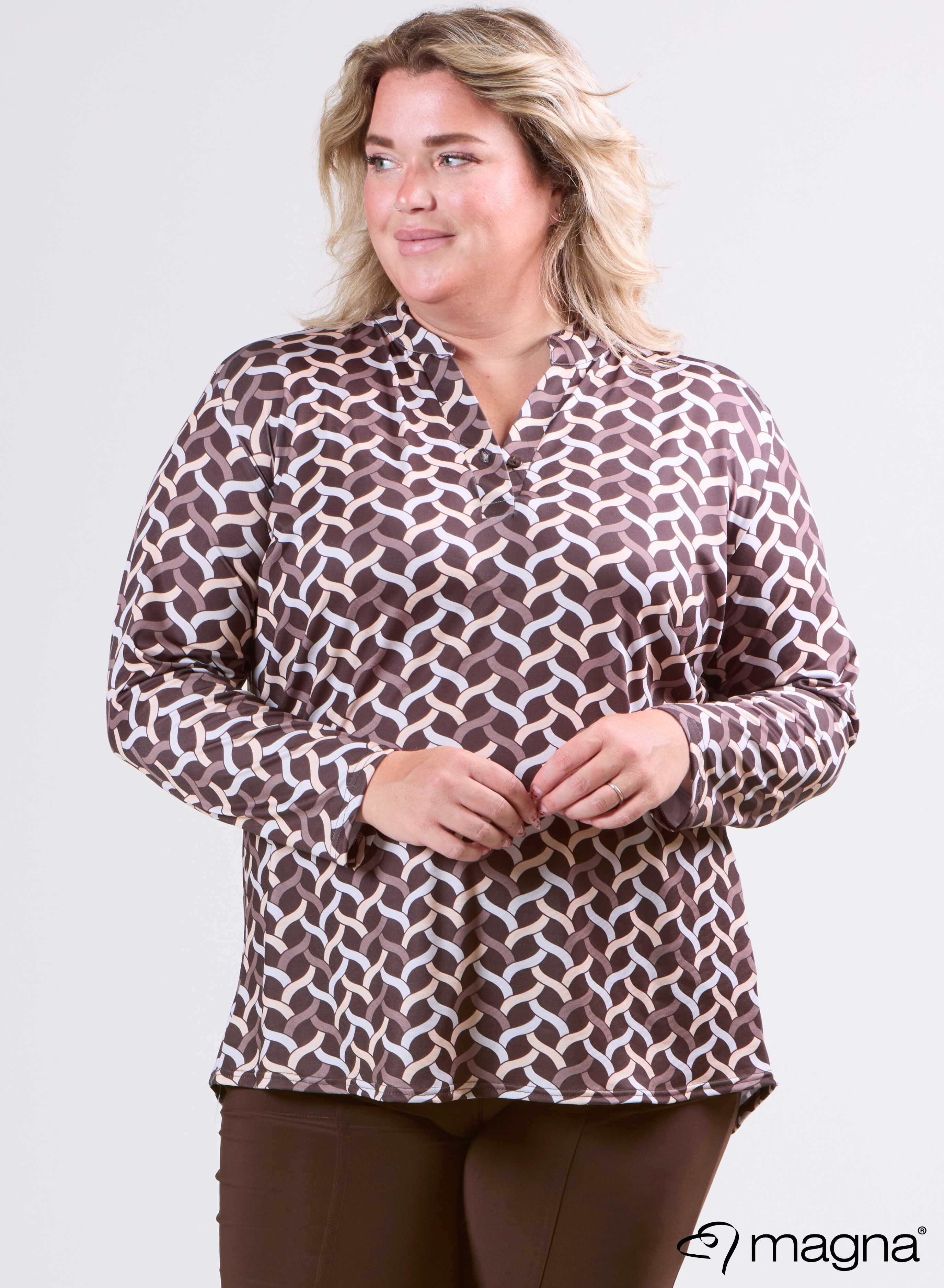 Magna Top met Lange Mouwen Woven Design Bruin