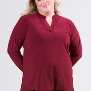 Magna Solid Long Sleeve Top Wine Red