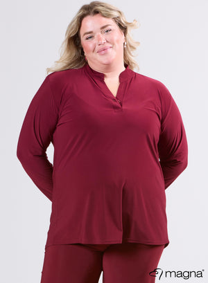 Magna Solid Top met lange mouwen, wijnrood