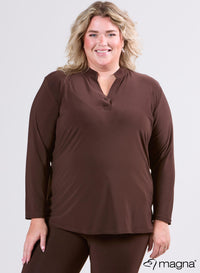 Magna Solid Long Sleeve Top Brown