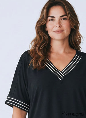 Magna Wide Trim Shirt Effen Zwart Crème 3 Lijnen